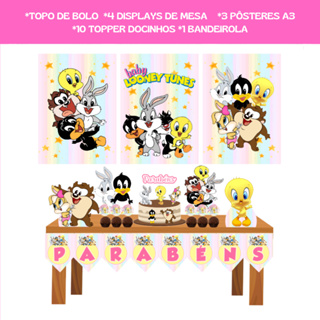 Kit Festa em Casa - Baby Looney Tunes Rosa - Só um Bolinho - Mesversário em Oferta na Shopee