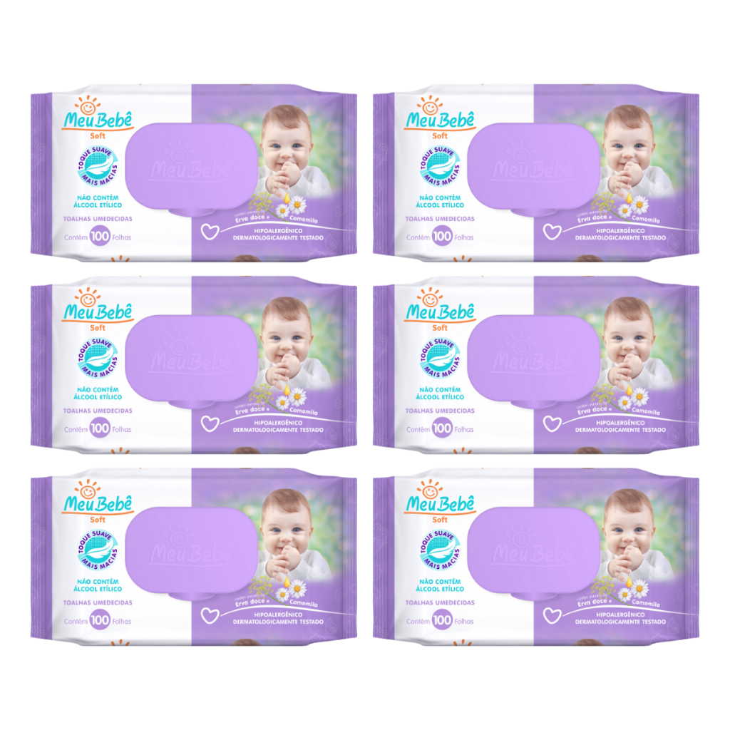 KIT TOALHA UMEDECIDA MEU BEBÊ SOFT 600 FOLHAS (6UNDX100FLS) em Oferta na Shopee