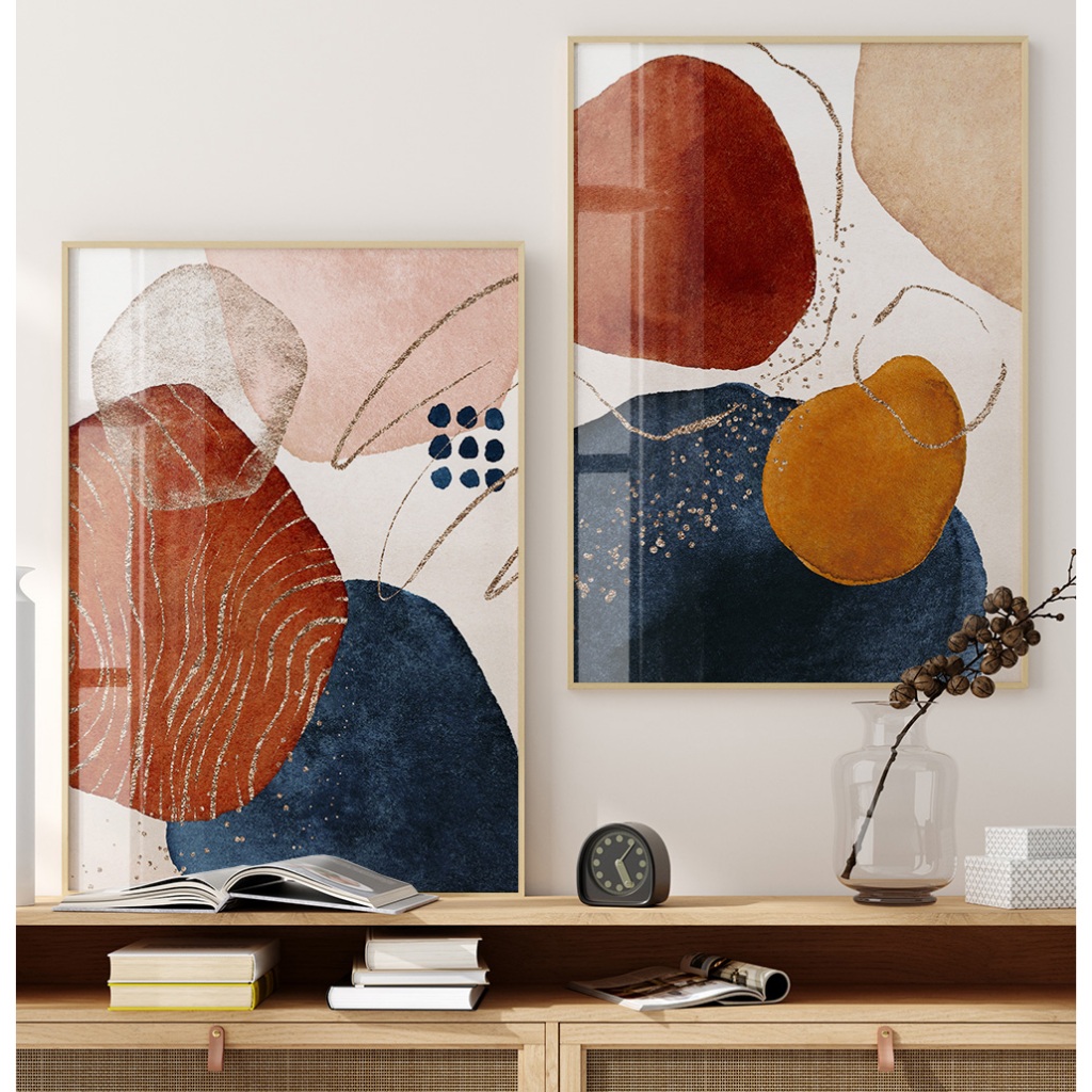 Quadros Decorativos Com Moldura Sala Quarto Duo Abstrato Arte Estilo Boho Azul R