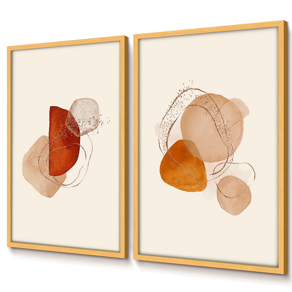 Quadros Decorativos Sala Abstrato Terracota Boho Dupla De Quadros Decorativos Quarto Com Moldura · foto 2