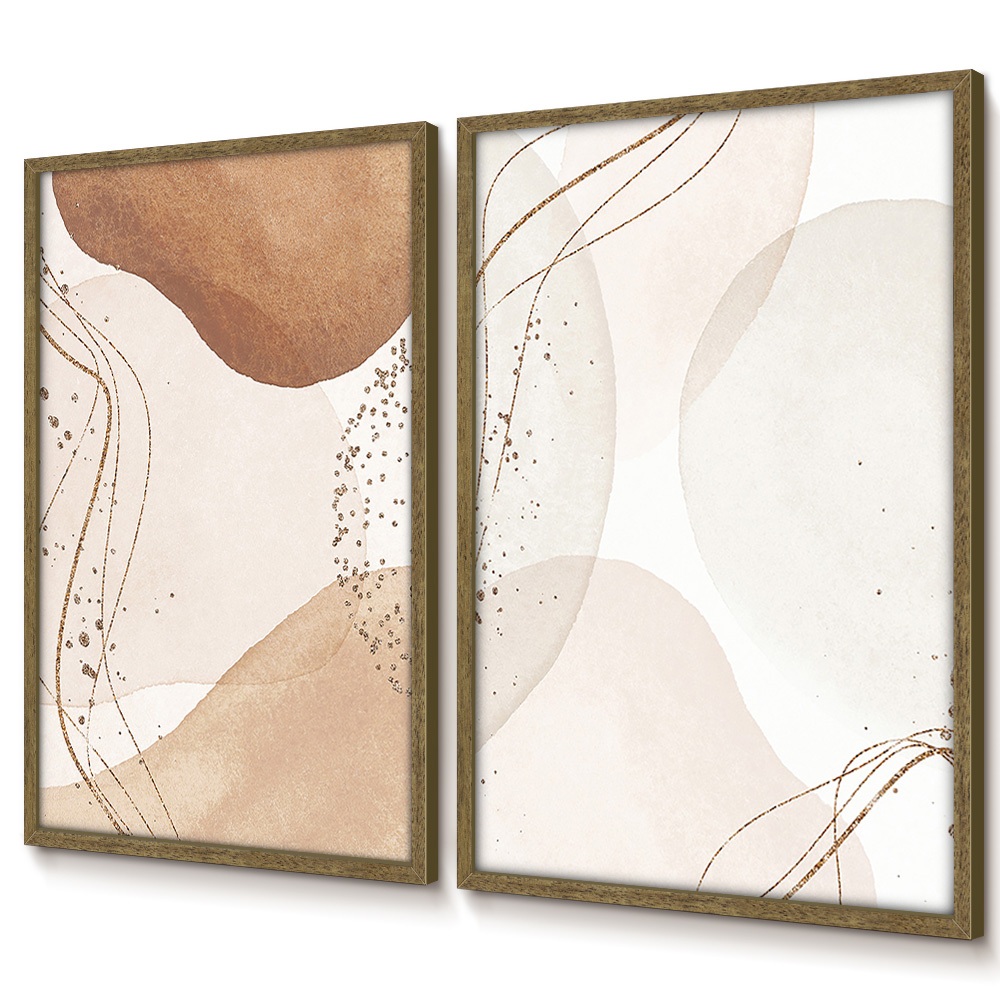 Quadro Decorativo Sala Com Moldura Quadros Decorativos Quarto Dupla de Quadros Abstrato Boho Bege · foto 2