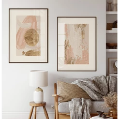 Quadro Decorativo Sala Com Moldura Quadros Decorativos Quarto Quadro Abstrato Rosé Dourado Dupla