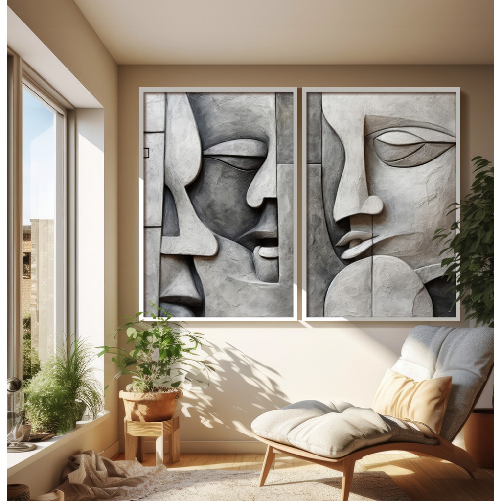 Quadro Abstrato Quadro Com Moldura E Vidro Quadro Decorativo Sala Quadro Escritório Esculturas Duo