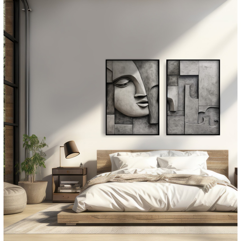 Quadro Abstrato Para Sala Quadro Com Moldura E Vidro Quadro Decorativo Quarto Grande Escultura Duo