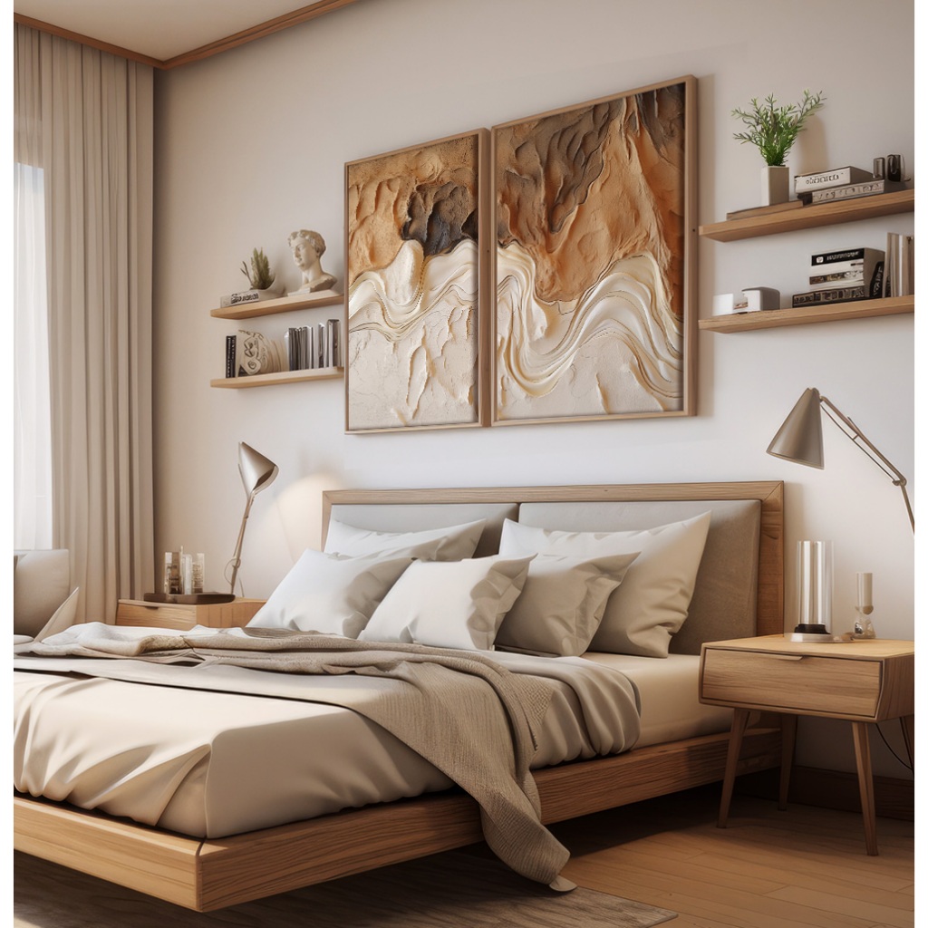Imagem Kit 2 Quadros Modernos Decorativos Quadro Abstrato Para Sala Quadro Grande Para Quarto Gesso Marrom