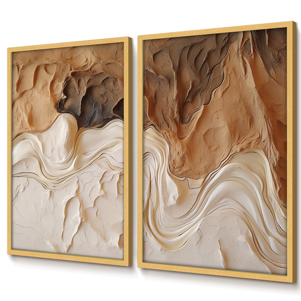 Kit 2 Quadros Modernos Decorativos Quadro Abstrato Para Sala Quadro Grande Para Quarto Gesso Marrom · foto 2