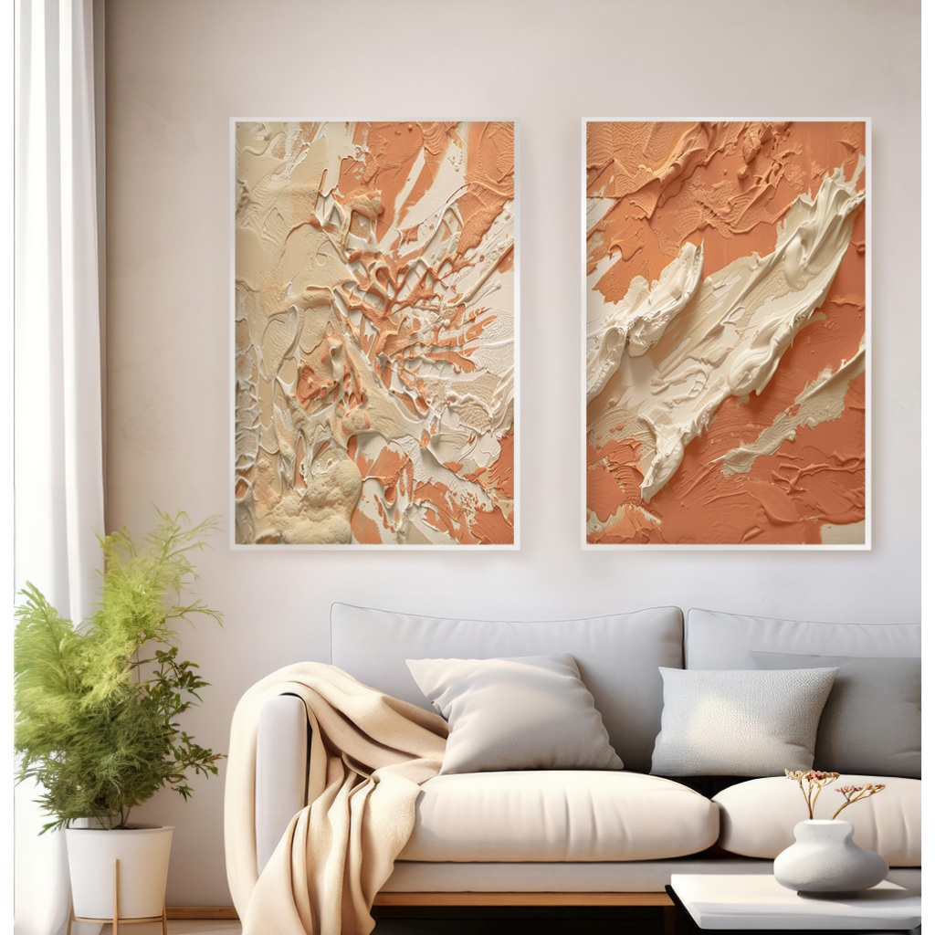 Quadro Abstrato Para Sala Quadro Com Moldura E Vidro Quadro Grande Para Quarto Gesso Laranja Duo