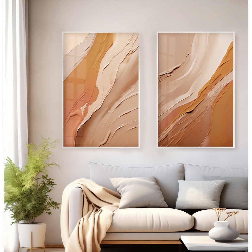 Quadro Abstrato Para Sala Quadro Com Moldura Vidro Quadro Decorativo Quarto Casal Gesso Laranja Duo