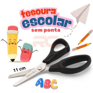 Kit com 2 Tesouras Escola ponta redonda Mundial Easy Cut 4 Polegadas, ideal para corte de papel e uso geral em Oferta na Shopee
