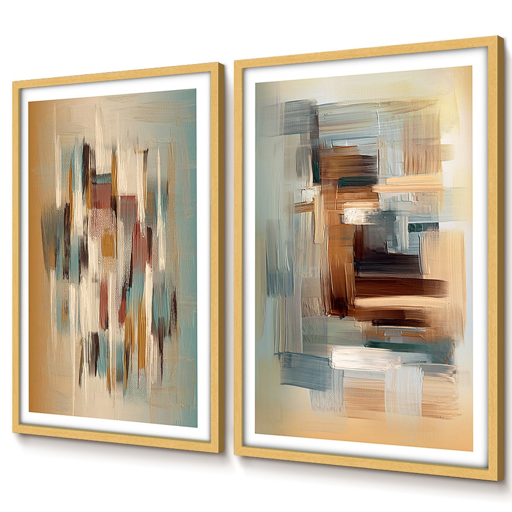 Quadros Decorativos Sala Quarto Escritório Com Moldura Kit Abstrato Pintura Tons Terra Verde Nude · foto 2