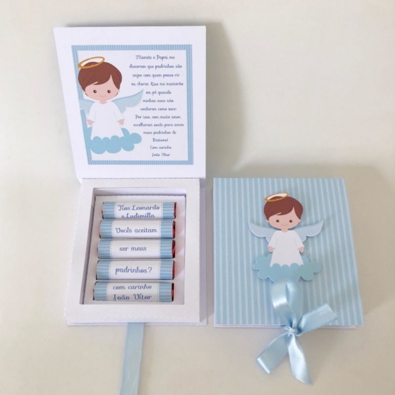 Convite para Padrinhos de Batismo para 5 batom ou 5 bis