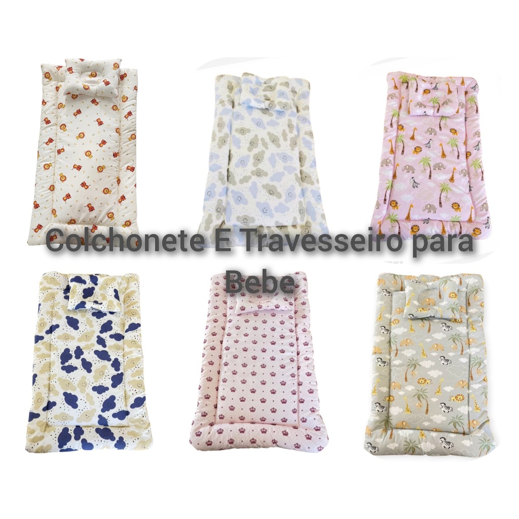 Imagem Colchonete com Travesseiro para Bebe Unissex Menino menina Ideal para recém Nascido e Bebe