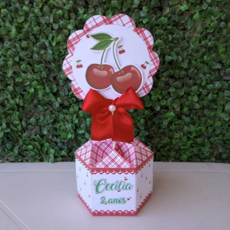 Centro de mesa Cerejinha | Arranjo de mesa | Enfeite de mesa | Cachepô | Lembrancinha | Festa Infantil |