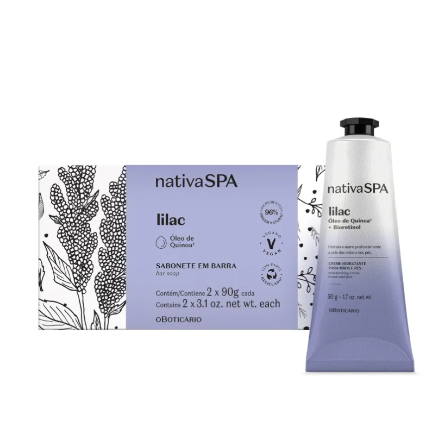 Combo Nativa Spa Lilac: Sabonete Em Barra 2x90g + Creme Para Mãos e Pés 50g Nativa SPA