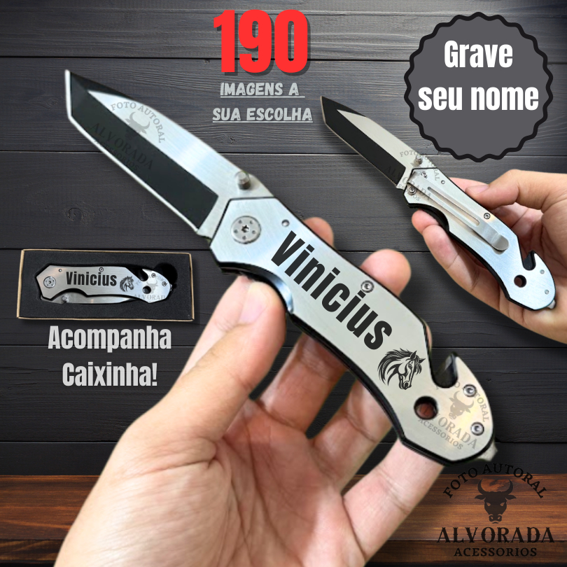 Canivete Tático Pesado Inox com Seu Nome Gravado em Oferta na Shopee