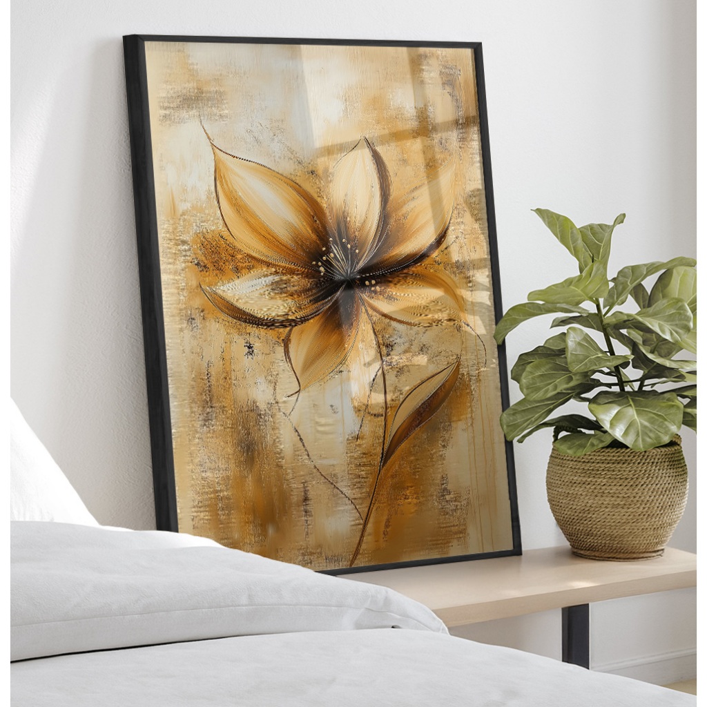 Quadro De Flores Abstrato Para Sala Quadro Decorativo Grande Quadro Com Moldura Vidro Pintura Flor