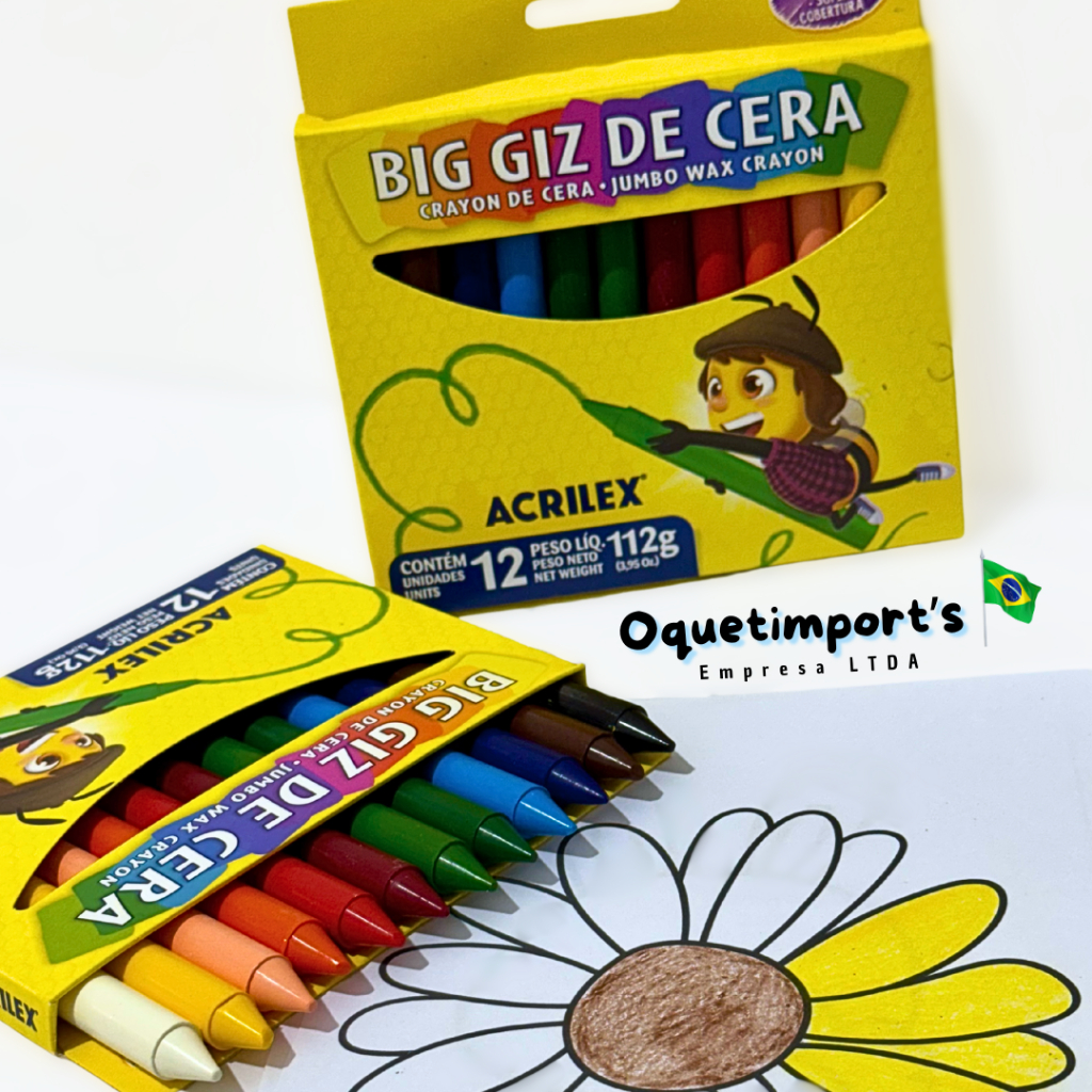 Giz De Cera Jumbo Grande 12 Cores Super Cobertura - Acrilex