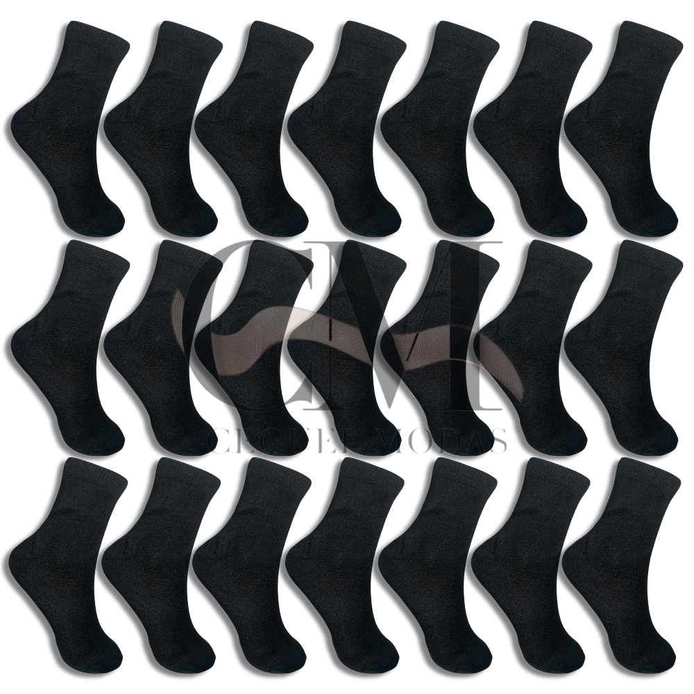 Kit com 15 Pares Meia de Cano MÉDIO PRETA com Algodão em Oferta na Shopee