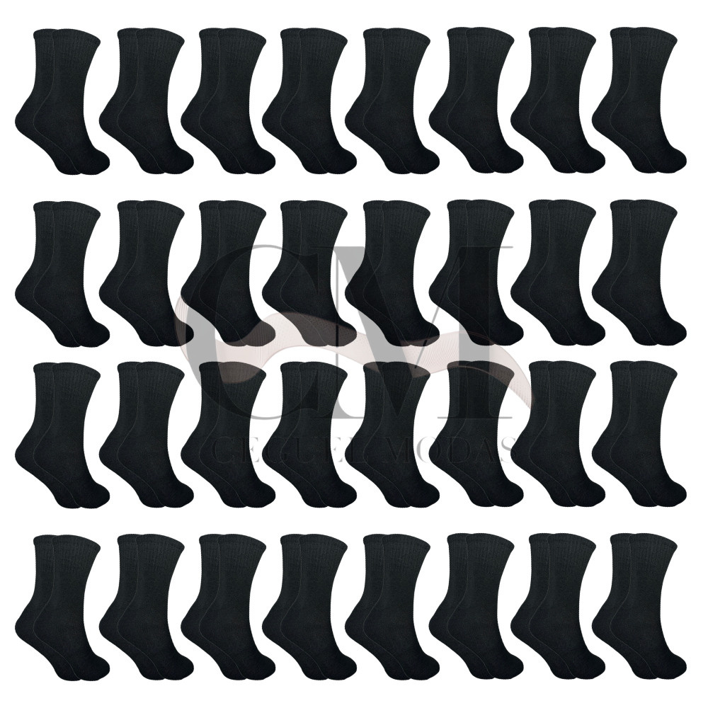 Kit com 24 Pares Meia de Cano longo masculina PRETA com Algodão em Oferta na Shopee
