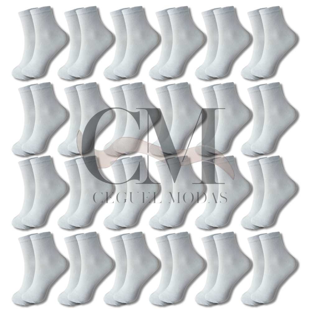 Kit 24 Pares Meia de Cano Médio BRANCA com Algodão em Oferta na Shopee