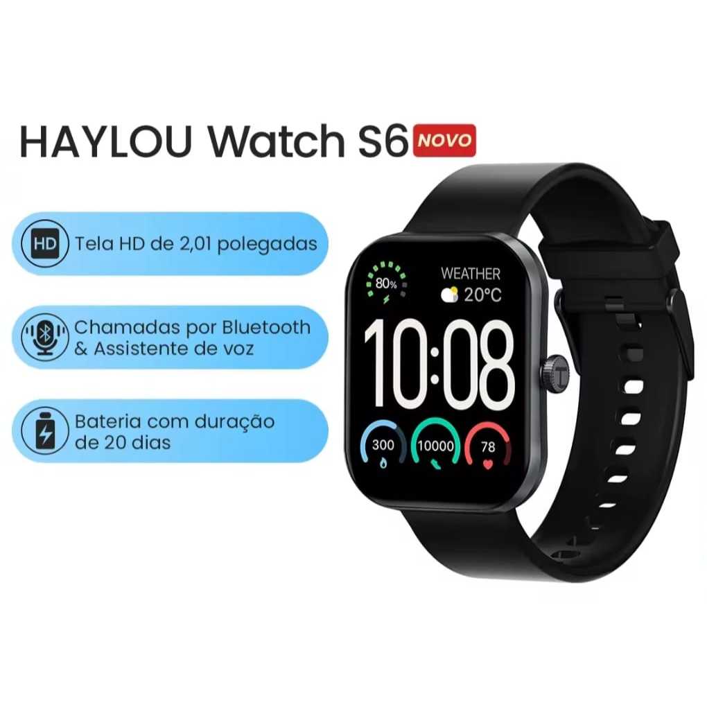 Smartwatch Haylou S6 Display 2.01 polegadas HD Bth 5.3 Até 20 dias de bateria