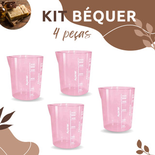 Conjunto 4 peças de copo béquer medida exata de 100 ml na cor rosa