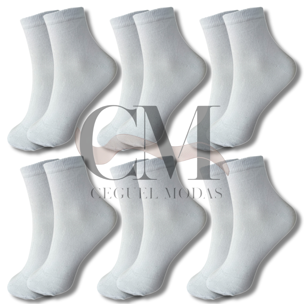 Kit de 3,6,9,12,15,18 e 24 Pares Meia de Cano Médio BRANCA com Algodão em Oferta na Shopee