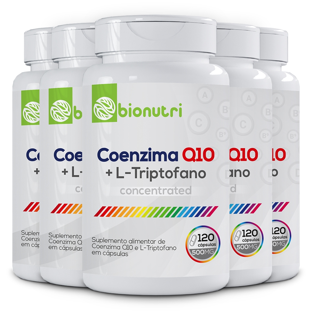 Kit 5x Suplemento Alimentar em cápsulas CoenzimaQ10 com Ltriptofano Ubiquinol (120 cápsulas) - Bionutri