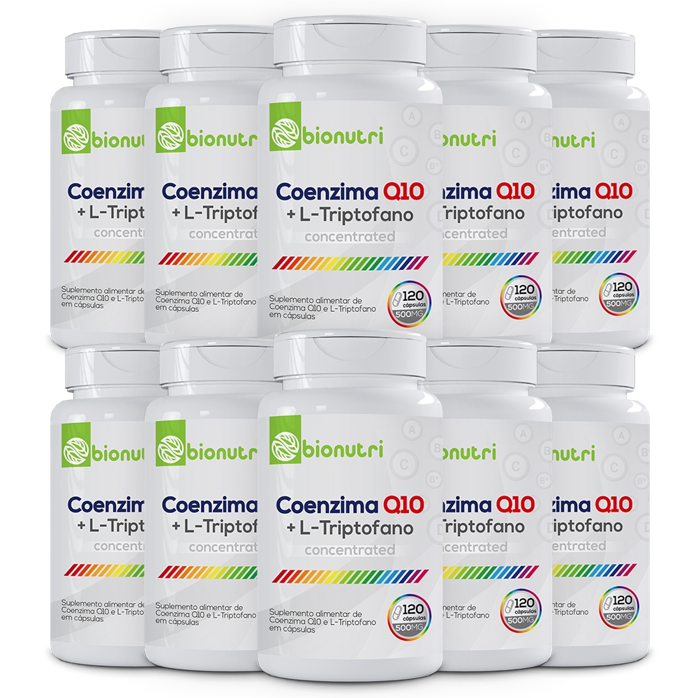 Kit 10x Suplemento Alimentar em cápsulas CoenzimaQ10 com Ltriptofano Ubiquinol (120 cápsulas) - Bionutri