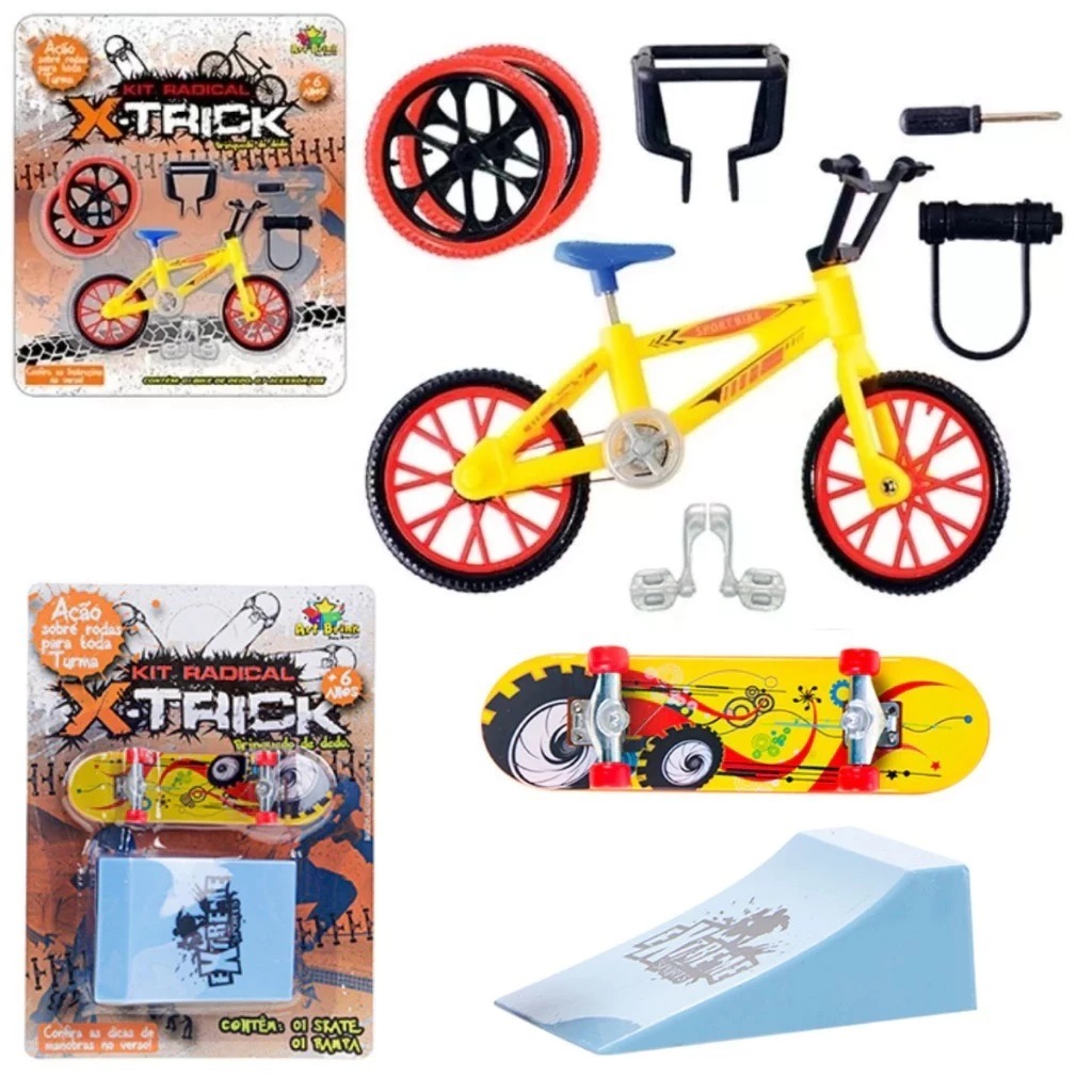 Combo 20 Super( Bicicletas De Dedo Com Acessorios + Skate Dedo Com Rampa X-Trick) Presente Criança