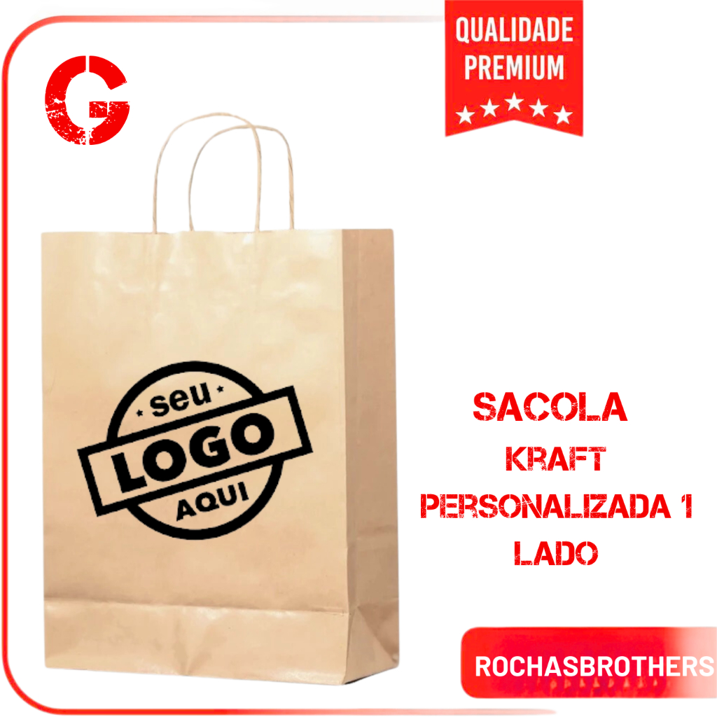 Sacola de Papel Kraft G 32x25x15 – Personalizada com Sua Logo Colorida - 1 Lado
