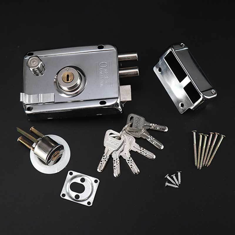 Fechadura Sobrepor cor cromada para Portão e Porta Com TRAVA DUPLA e 05 CÓPIA DE CHAVES