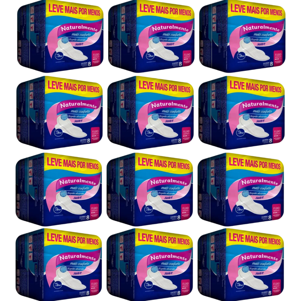Absorvente Naturalmente Gel Kit 12 Pacotes com 8 Unid Mais Conforto e Proteção Fluxo Moderado