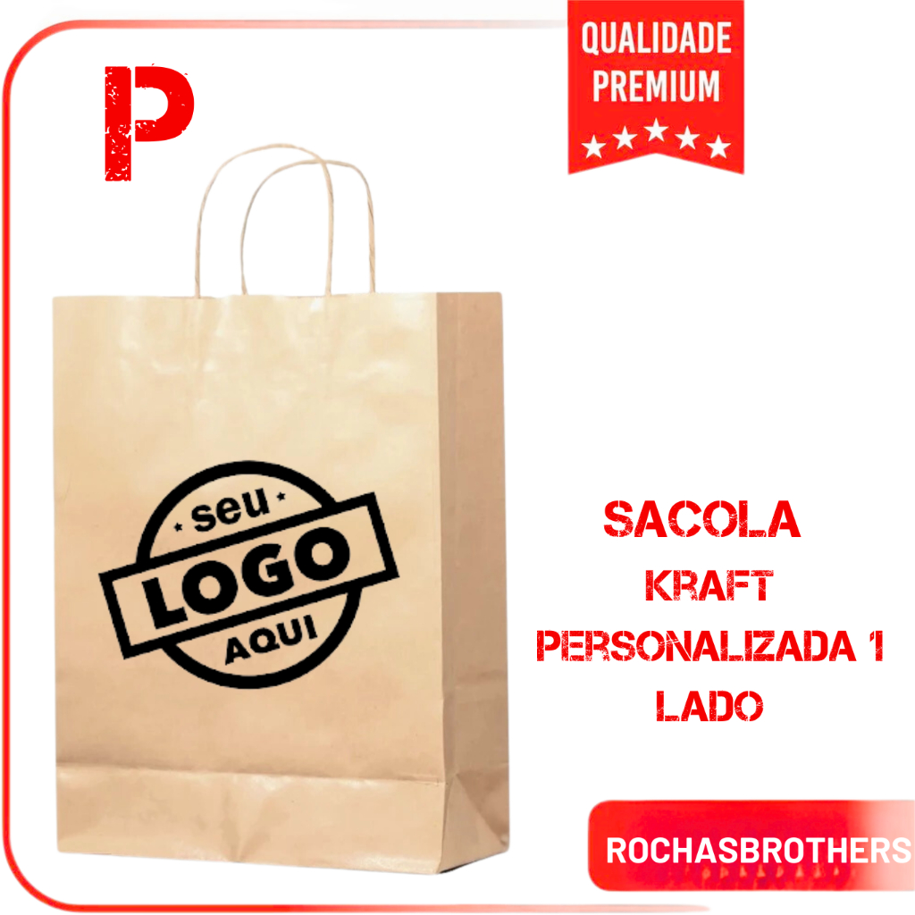 Sacola de Papel Kraft P  17x10x24  – Personalizada com Sua Logo Colorida - 1 Lado