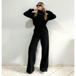 Conjunto Calça Pantalona Wide Leg E Blusa Frio Gola Alta