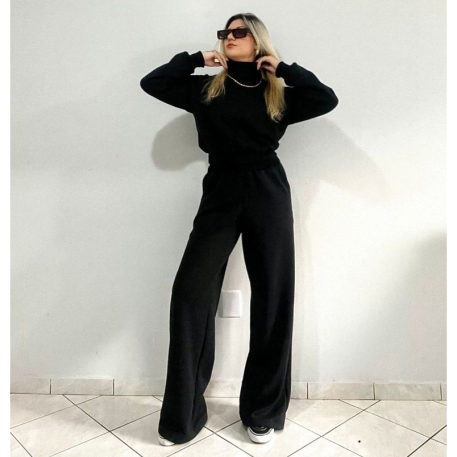 Conjunto Calça Pantalona Wide Leg E Blusa Frio Gola Alta — imagem 2 de 2