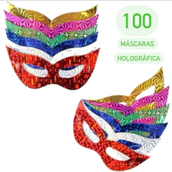 KIT 100 MASCARA CARNAVAL 2025 HOLOGRÁFICA MISTA OFF