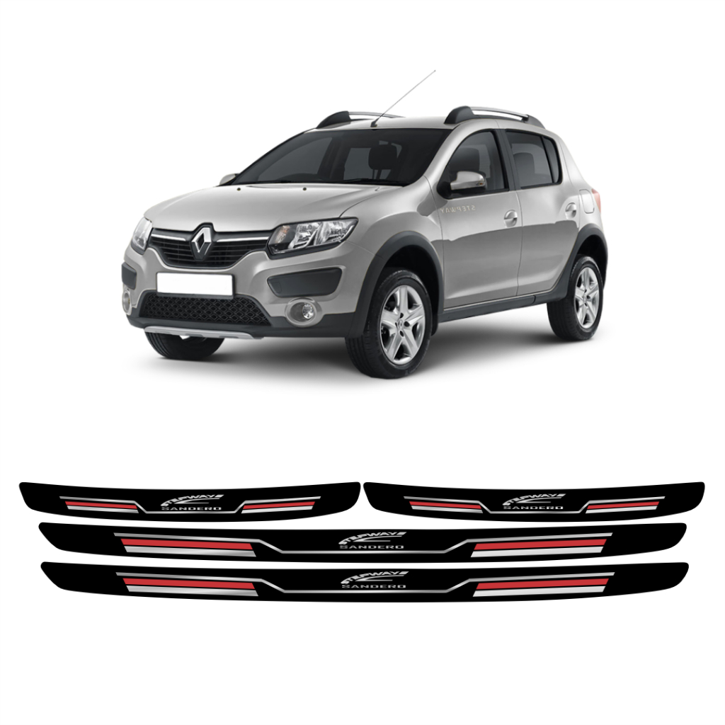 Soleira Porta Protetor SANDERO STEPWAY 4 Peças Resinada Adesivo SPORT FINA VERMELHO