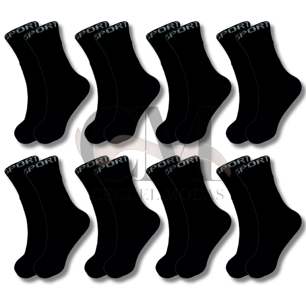 kits de 3 a 24 pares meia SPORT PRETA 100% algodão grossa alta qualidade cano alto em Oferta na Shopee