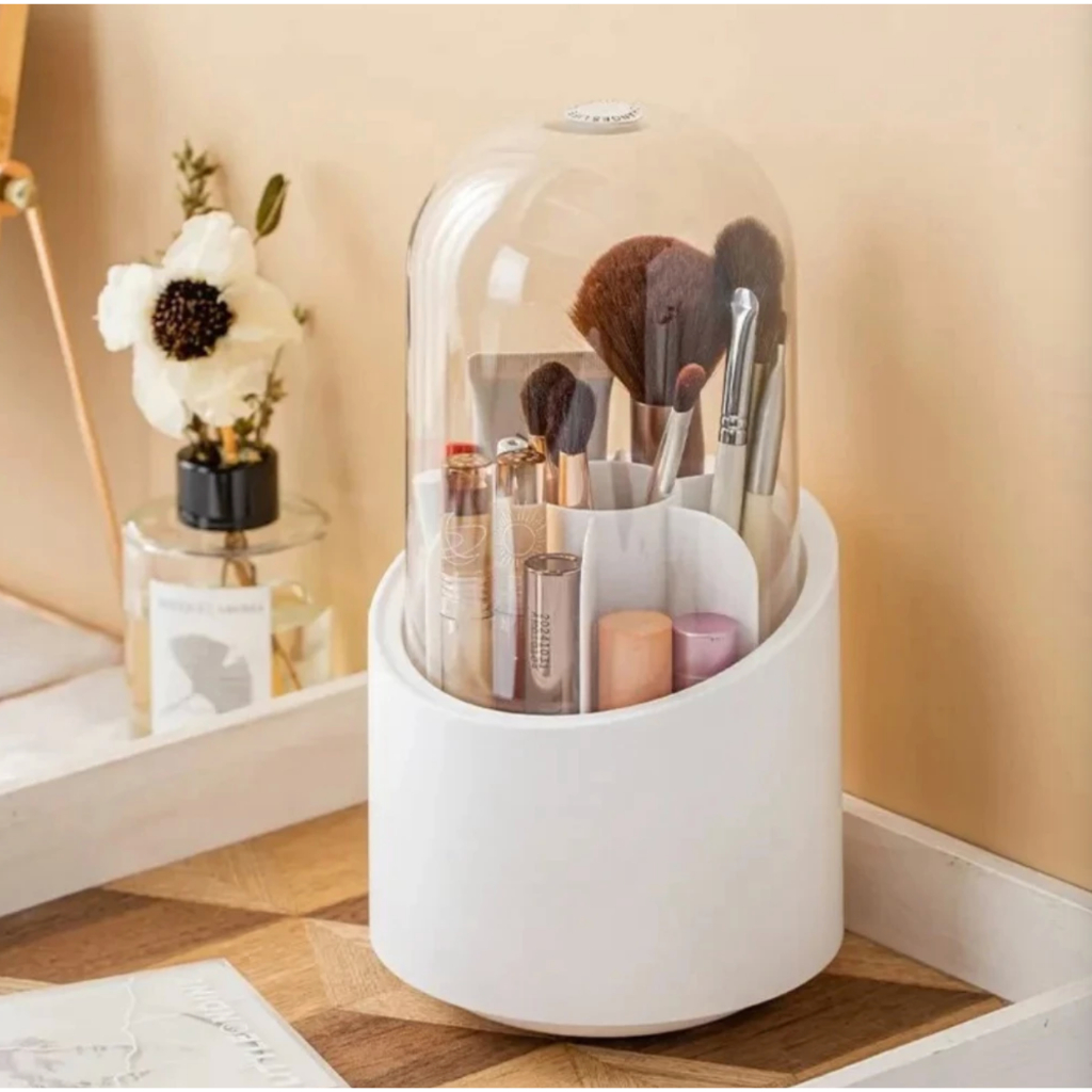 Organizador Porta Pincel Maquigem Giratório 360º de Mesa Cosmético Com Tampa Acrílico em Oferta na Shopee