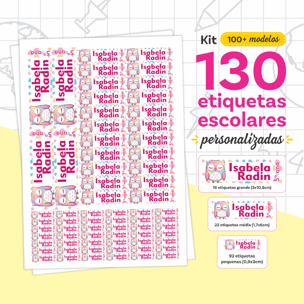 130 Etiquetas Escolares Adesiva Personalizada - Diversos modelos! em Oferta na Shopee