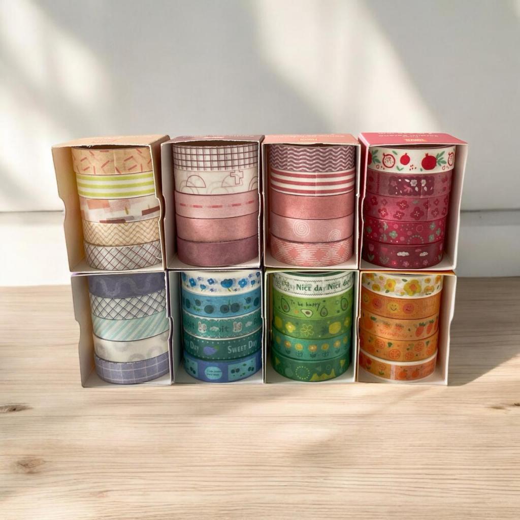 Kit jogo Fita Washi  Decorativa de 10 mm x 2 m Fita Wash --TOYKO DESIGN(JOGO COM  5 ROLOS)