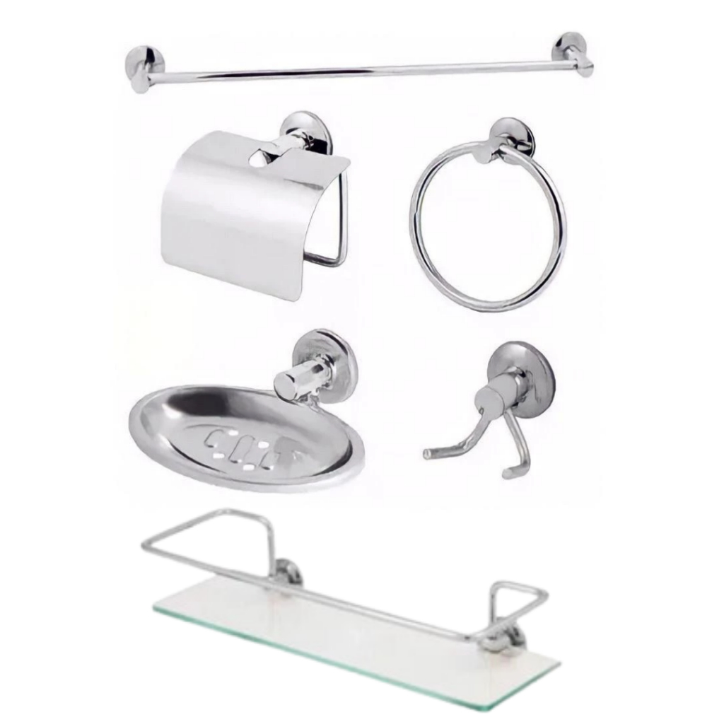 Kit Para Banheiro Stander 06 Peças Com Porta Shampoo Reto