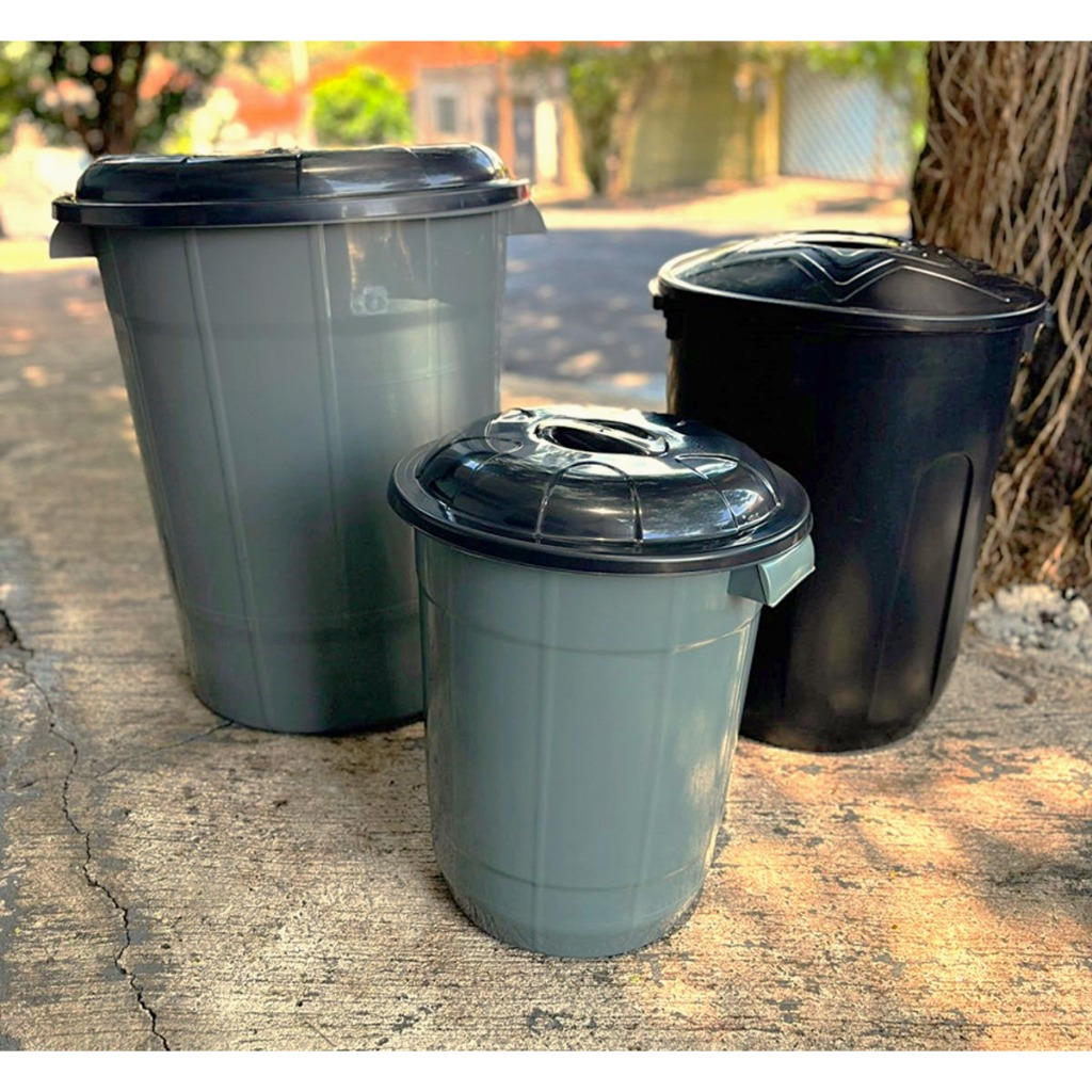 Conjunto de 3 Lixeiras com Tampa: 100 litros, 60 litros e 28 litros, Resistente p/ cozinha - Plasconex em Oferta na Shopee