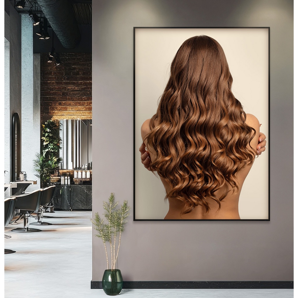 Quadro Decorativo Salão De Beleza Quadro Com Moldura E Vidro Grande Foto Mulher Cabelo Castanho