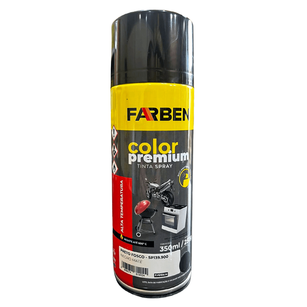 Tinta Spray Premium Preta Fosca Alta Temperatura Até 600 ºc  350ml - Farben