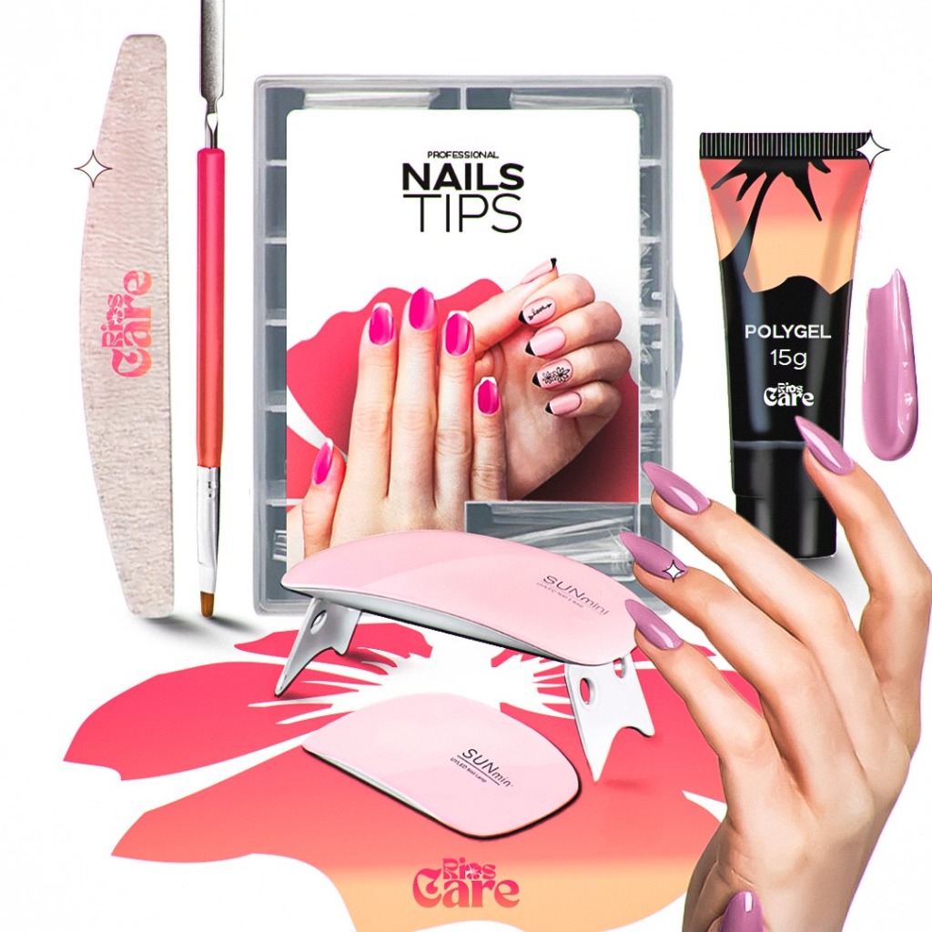 Kit Alongamento Poligel Polygel + Molde F1 + Lixa + Mini Cabine De Unha + Pincel 02 em 1