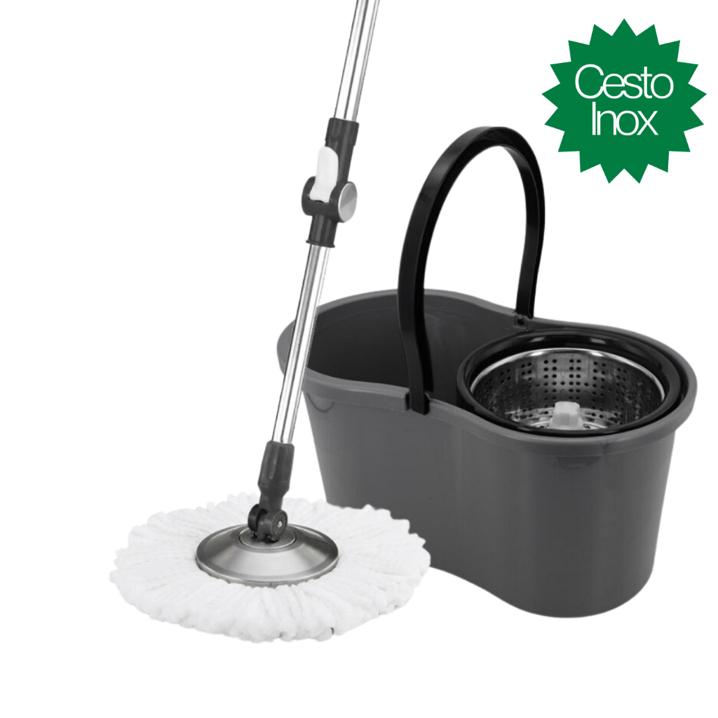Mop Com Centrifuga Inox e Cabo em Inox Com Refil de Microfibra 9 Litros