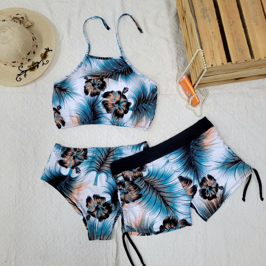 Biquini Plus Size Com Bojo Mais Shortinho Sunkini Kit 3 Peças