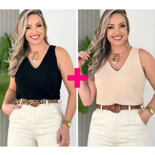 Kit 2 Blusas Feminina Regata Alça Larga Elegante Air Flow Social Blusa Blusinha em Oferta na Shopee